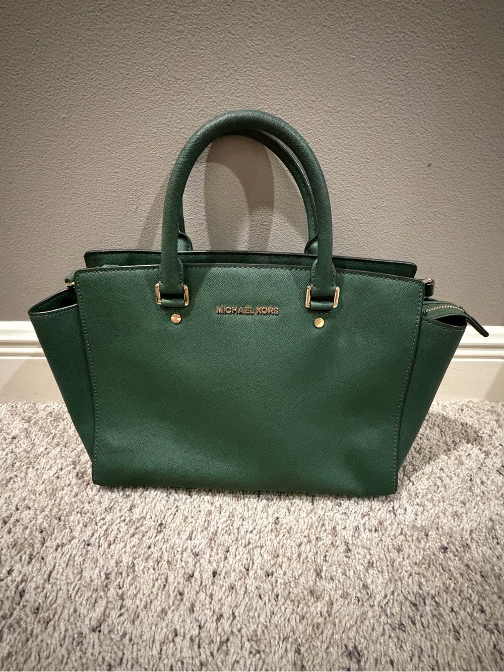 Michael Kors Dark Green Shoulder Bag with Gold Hardware